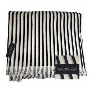 Rachel Zoe Cream Black Striped Fringe Oversized Beach Towel 40x70 Spring Summer